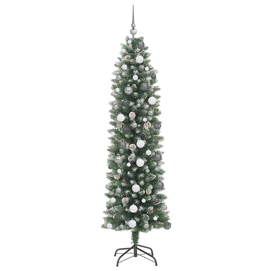 Albero di Natale Artificiale Sottile con 300 LED Verde 210 cm