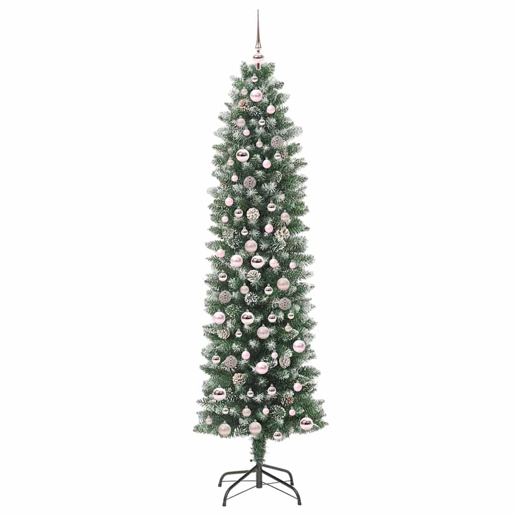 Albero di Natale Artificiale Sottile Verde e bianco 210 cm