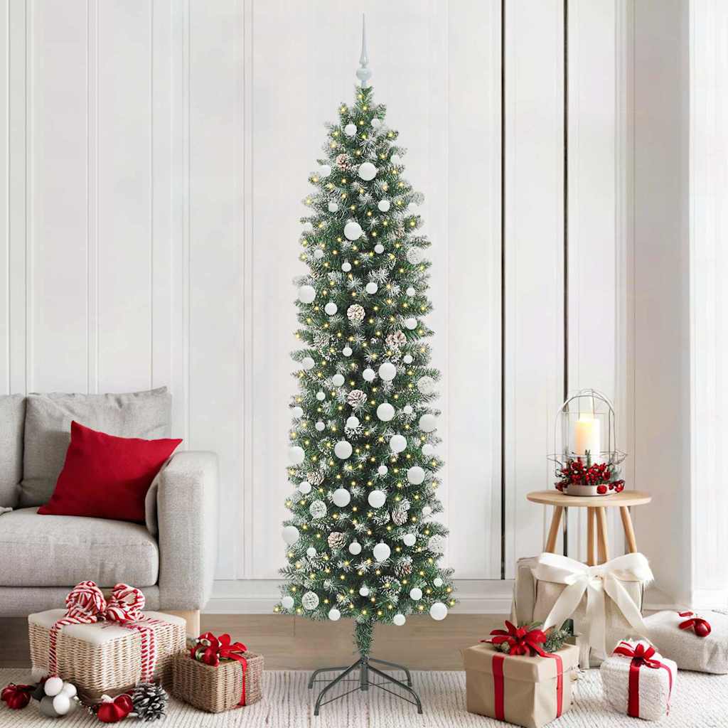 Albero di Natale Artificiale Sottile Verde e bianco 210 cm