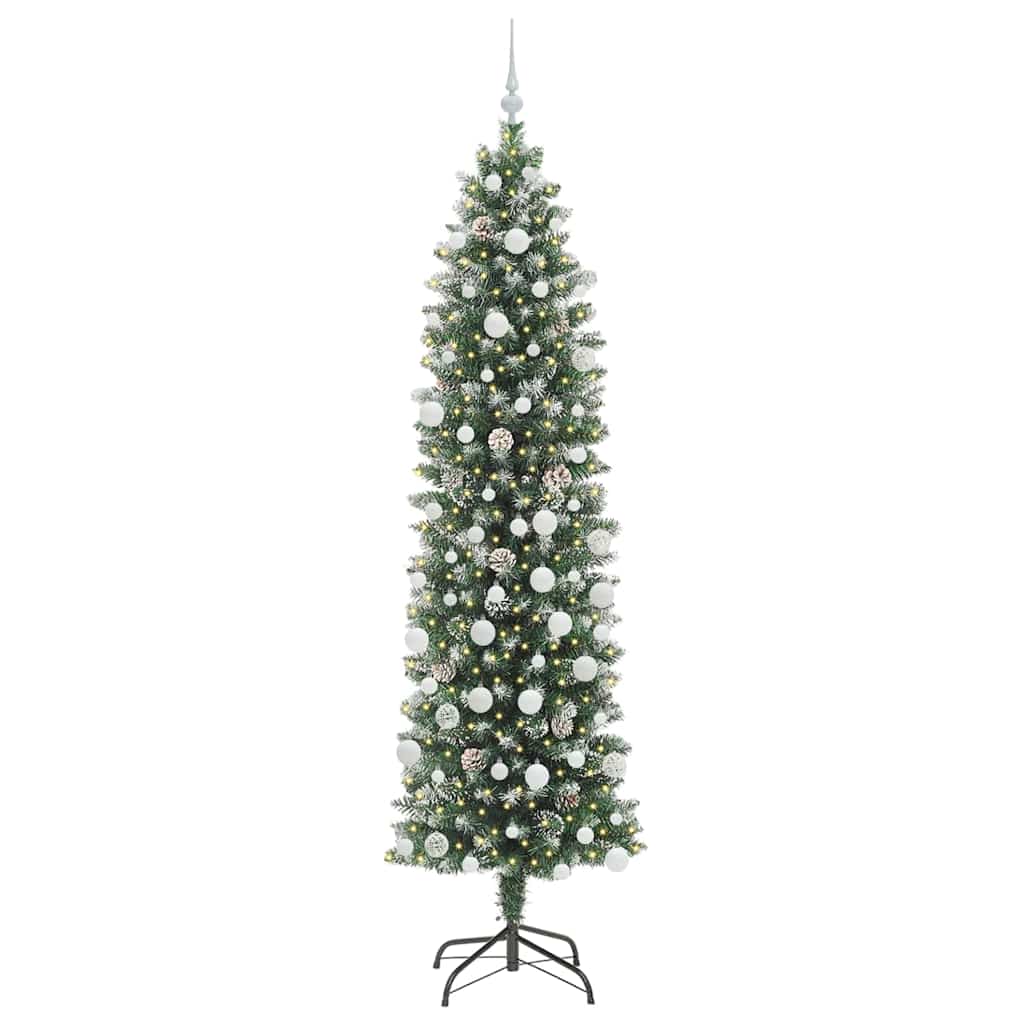 Albero di Natale Artificiale Sottile Verde e bianco 210 cm