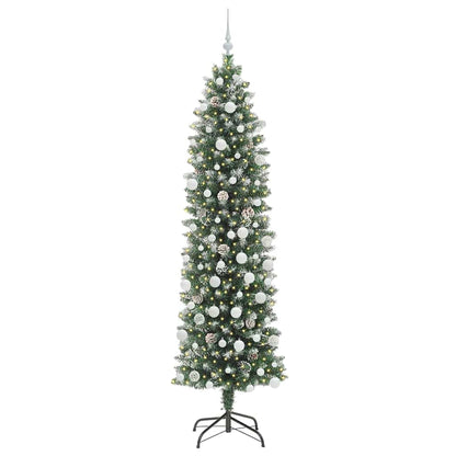 Albero di Natale Artificiale Sottile Verde e bianco 210 cm