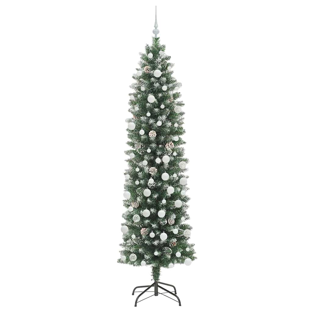 Albero di Natale Artificiale Sottile Verde e bianco 210 cm