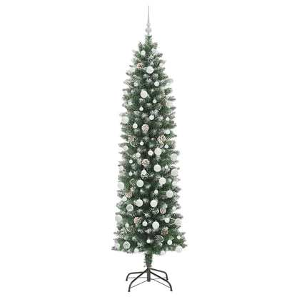 Albero di Natale Artificiale Sottile Verde e bianco 210 cm