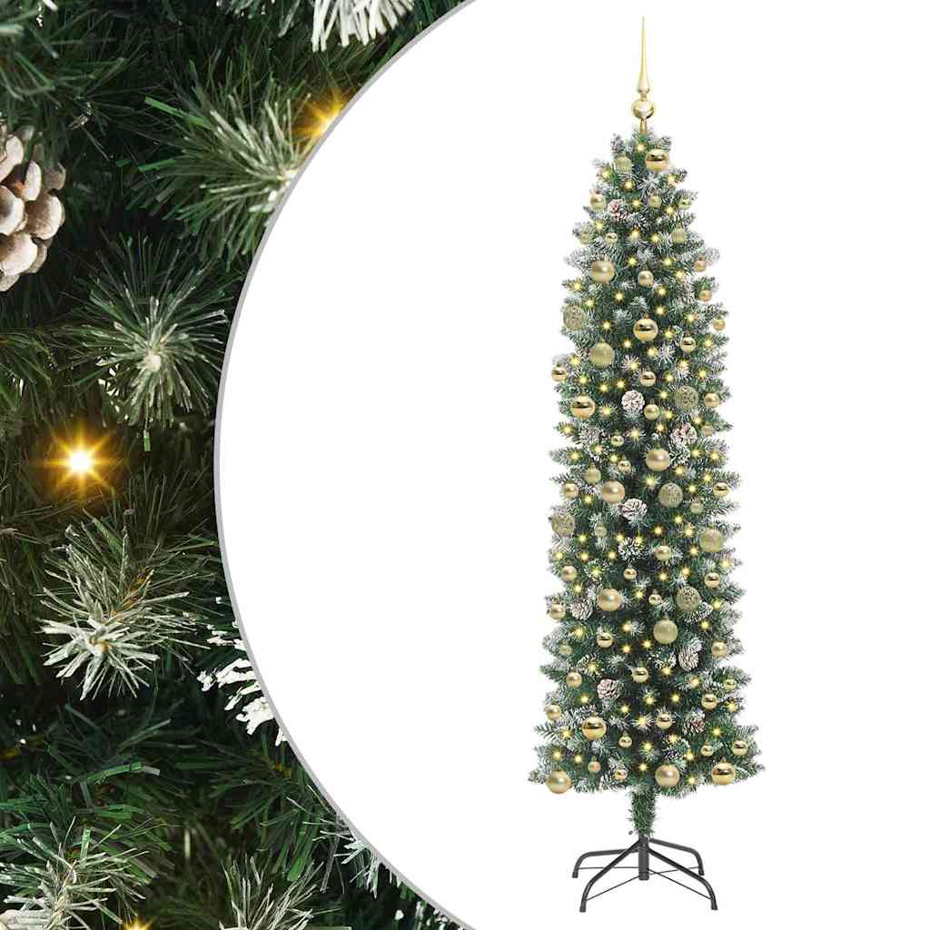 Albero di Natale Artificiale Sottile Verde e bianco 210 cm