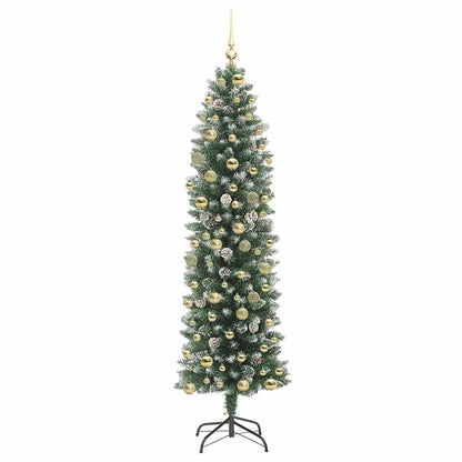 Albero di Natale Artificiale Sottile Verde e bianco 210 cm