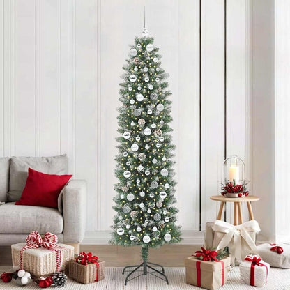 Albero di Natale Artificiale Sottile Verde e bianco 210 cm