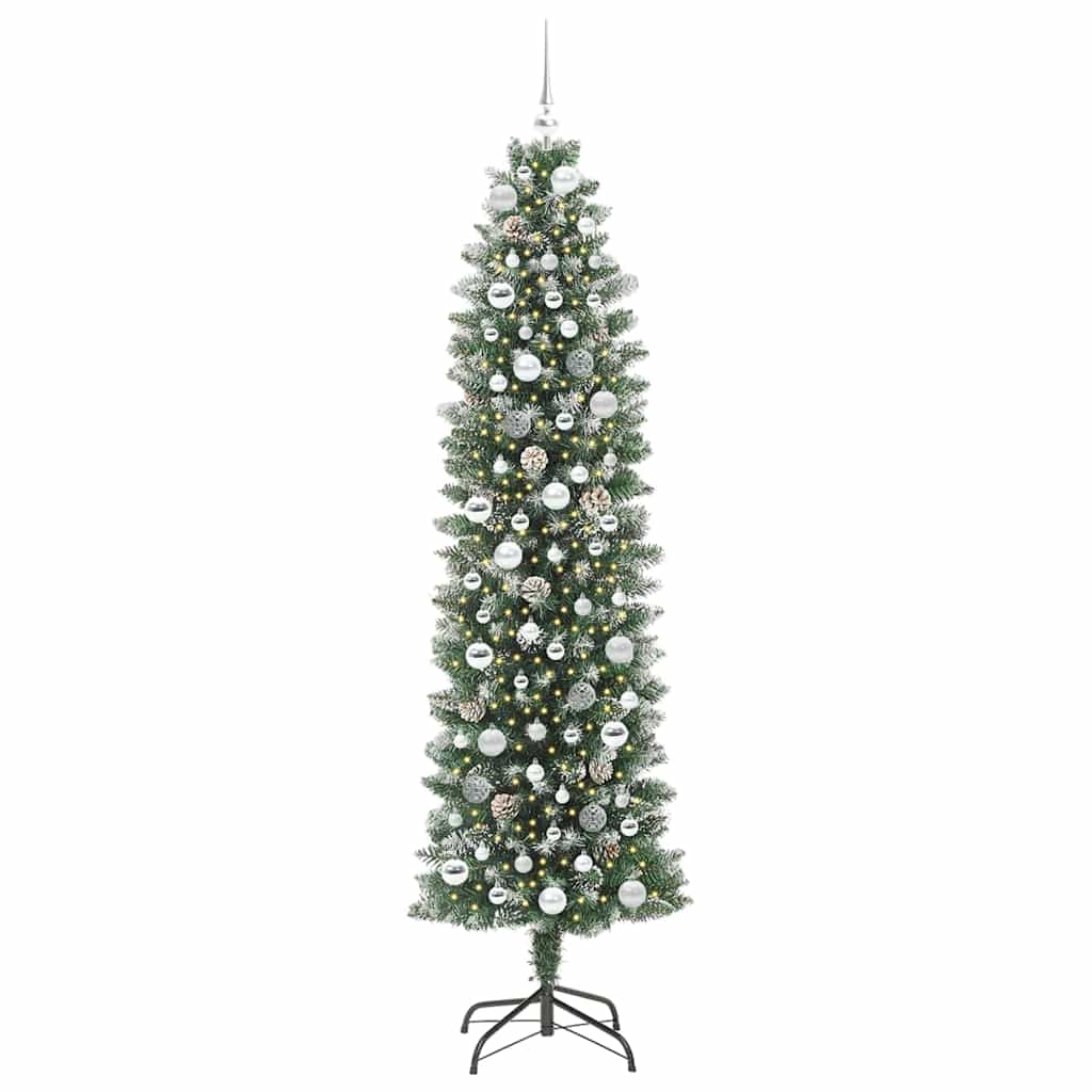 Albero di Natale Artificiale Sottile Verde e bianco 210 cm