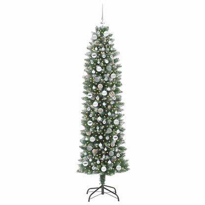 Albero di Natale Artificiale Sottile Verde e bianco 210 cm