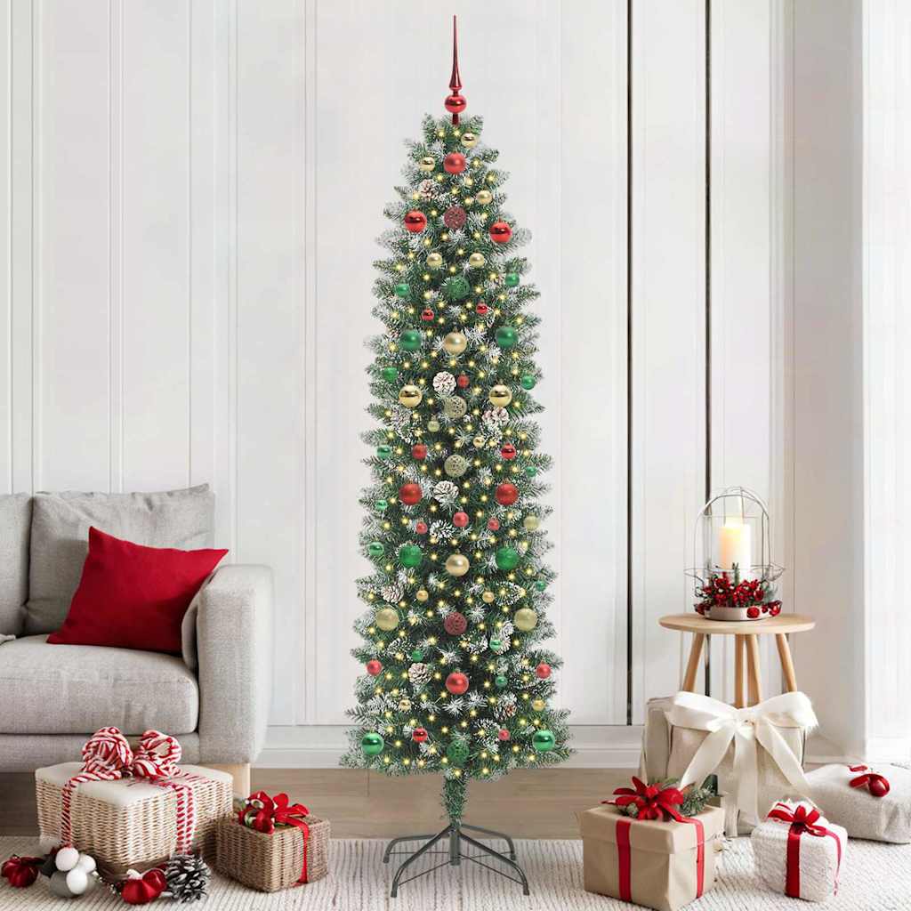 Albero di Natale Artificiale Sottile Verde e bianco 210 cm