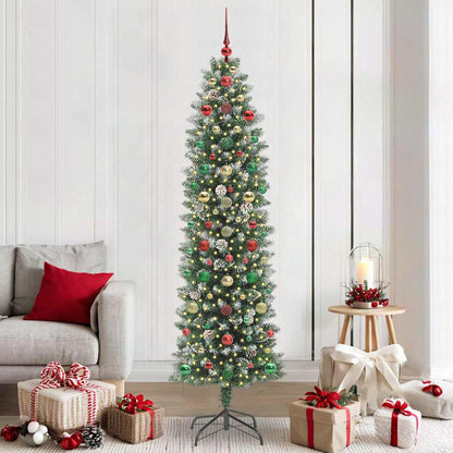 Albero di Natale Artificiale Sottile Verde e bianco 210 cm