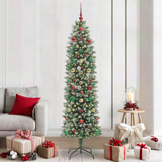 Albero di Natale Artificiale Sottile Verde e bianco 210 cm