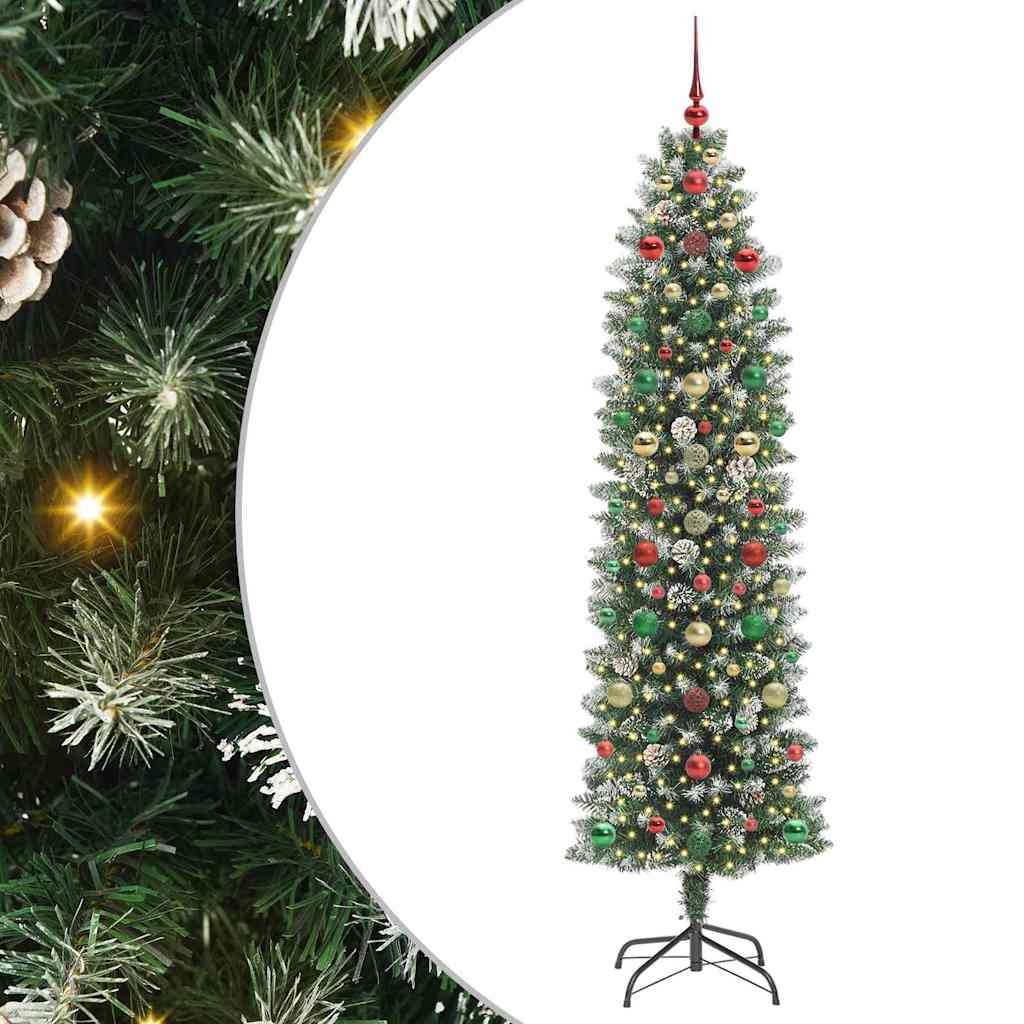Albero di Natale Artificiale Sottile Verde e bianco 210 cm