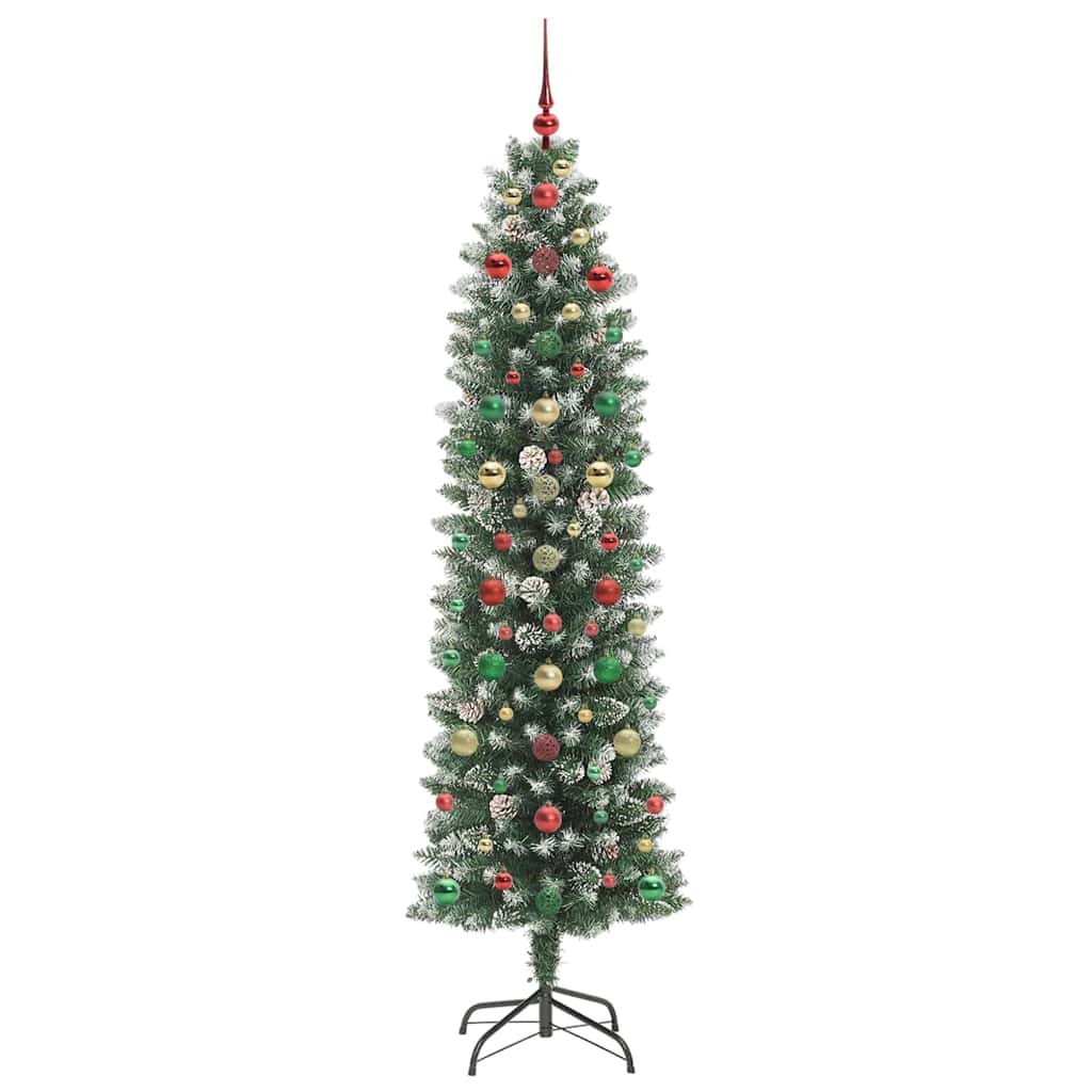 Albero di Natale Artificiale Sottile Verde e bianco 210 cm