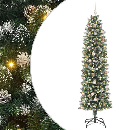 Albero di Natale Artificiale Sottile con 300 LED Verde 240 cm