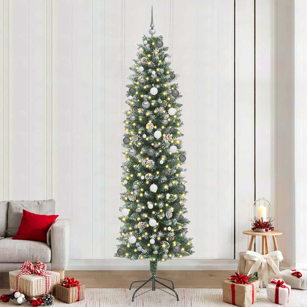 Albero di Natale Artificiale Sottile con 300 LED Verde 240 cm