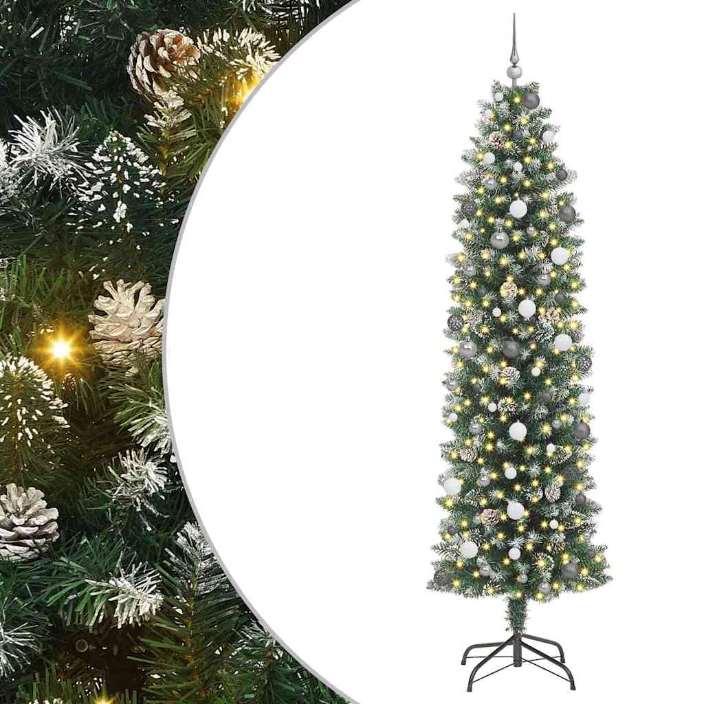 Albero di Natale Artificiale Sottile con 300 LED Verde 240 cm