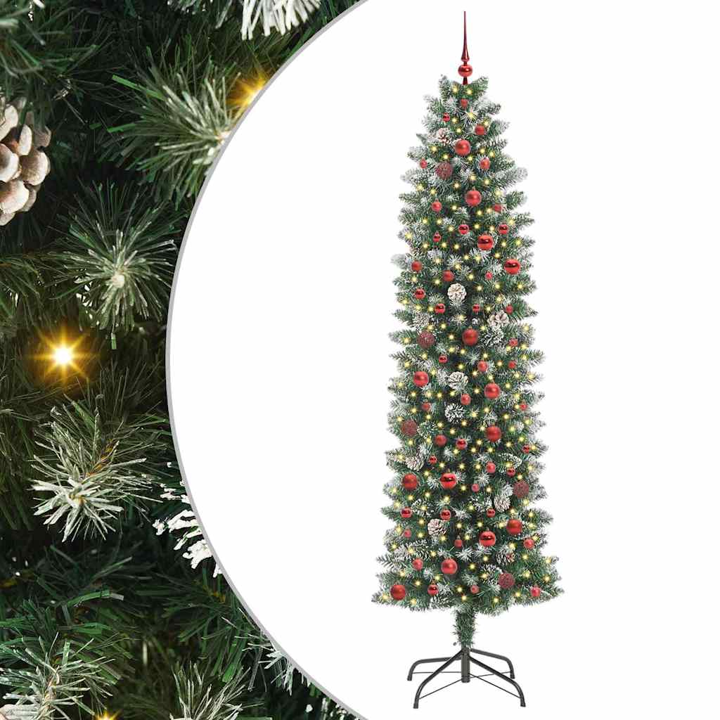 Albero di Natale Artificiale Sottile Verde e bianco 240 cm