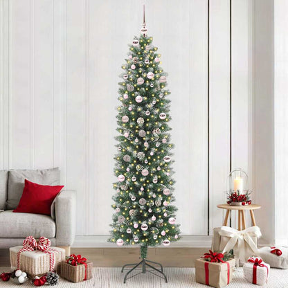 Albero di Natale Artificiale Sottile Verde e bianco 240 cm