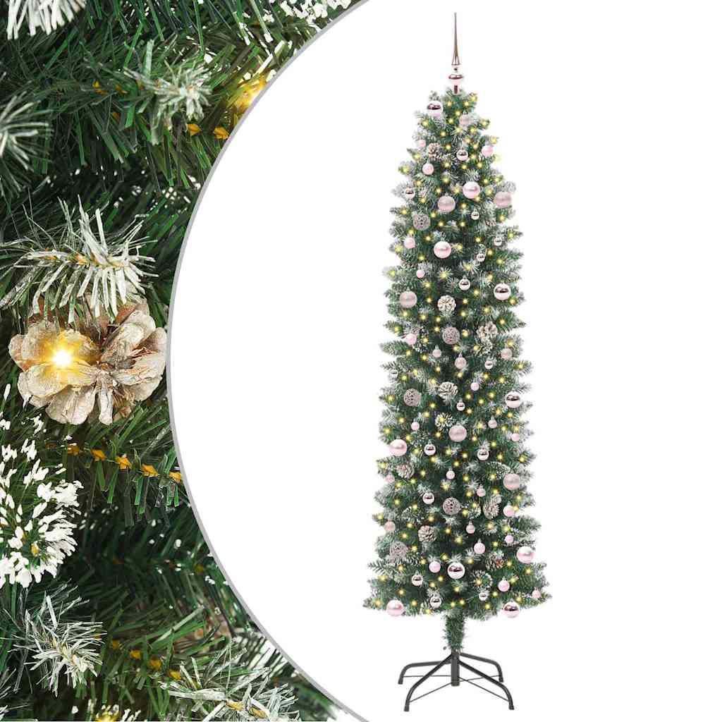 Albero di Natale Artificiale Sottile Verde e bianco 240 cm