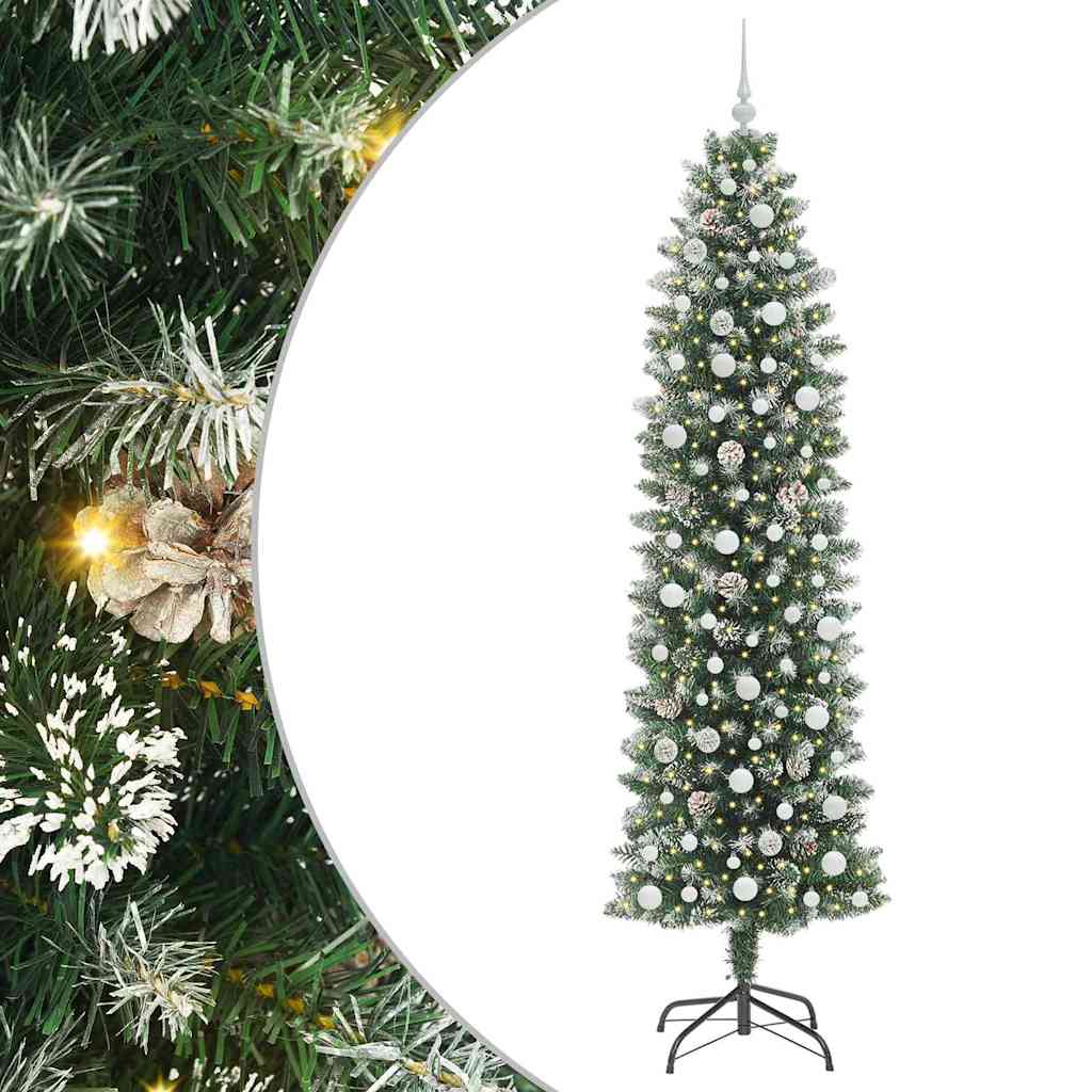 Albero di Natale Artificiale Sottile Verde e bianco 240 cm
