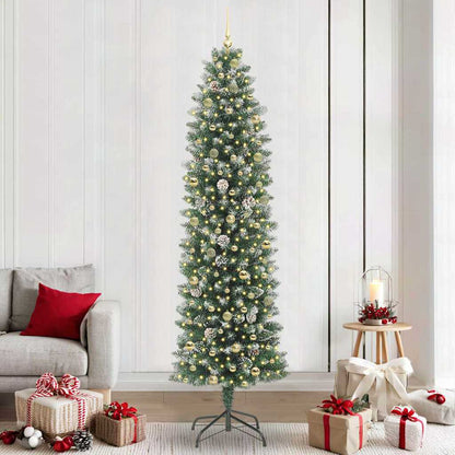 Albero di Natale Artificiale Sottile Verde e bianco 240 cm