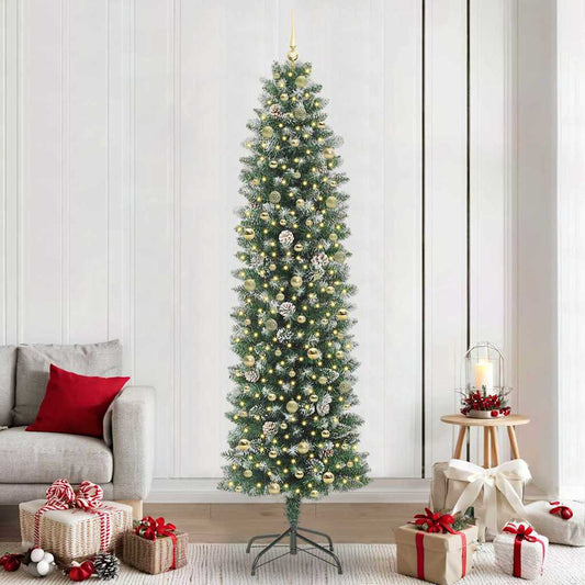 Albero di Natale Artificiale Sottile Verde e bianco 240 cm