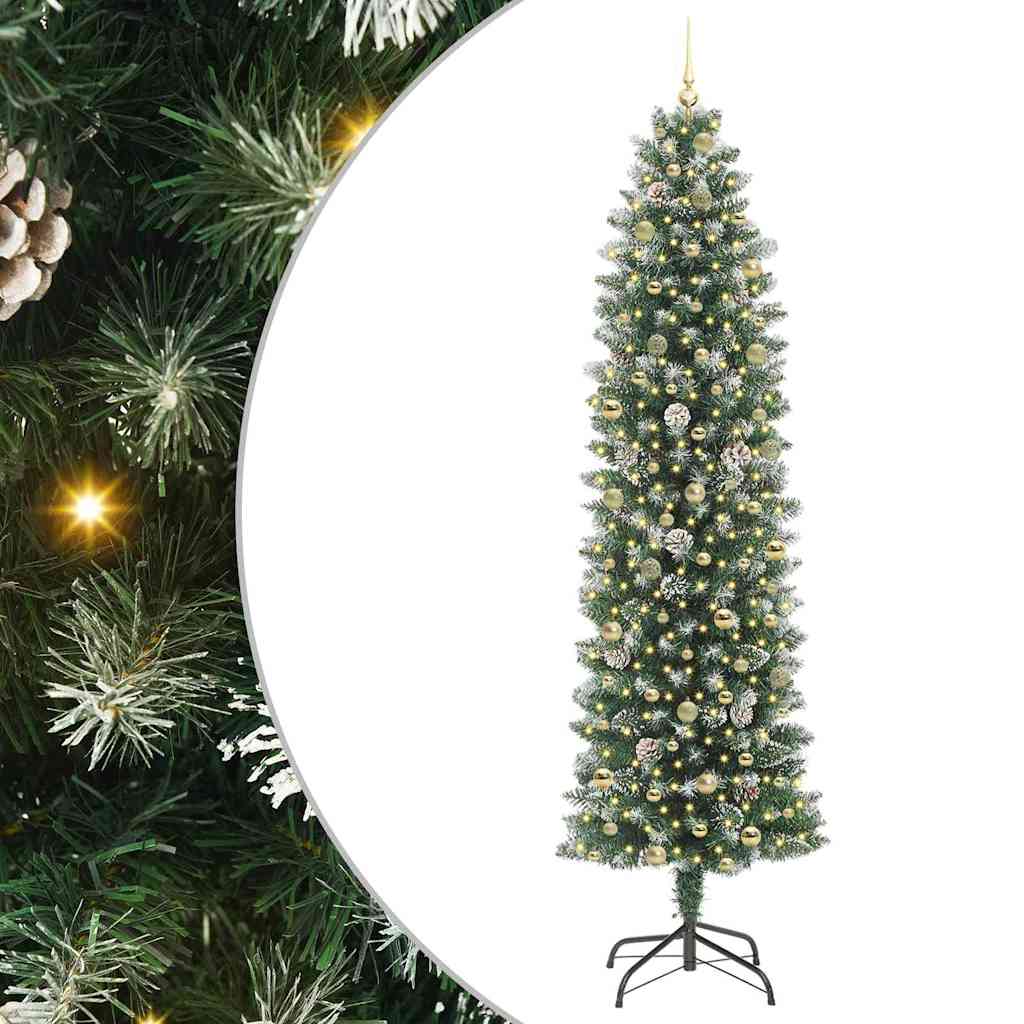 Albero di Natale Artificiale Sottile Verde e bianco 240 cm