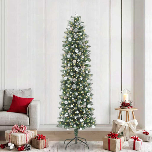 Albero di Natale Artificiale Sottile Verde e bianco 240 cm