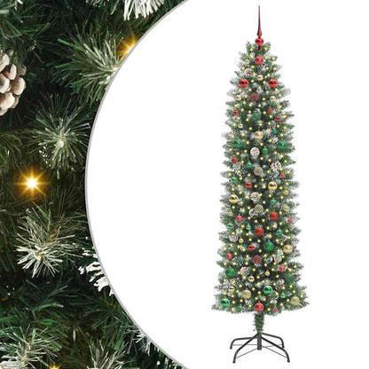 Albero di Natale Artificiale Sottile Verde e bianco 240 cm