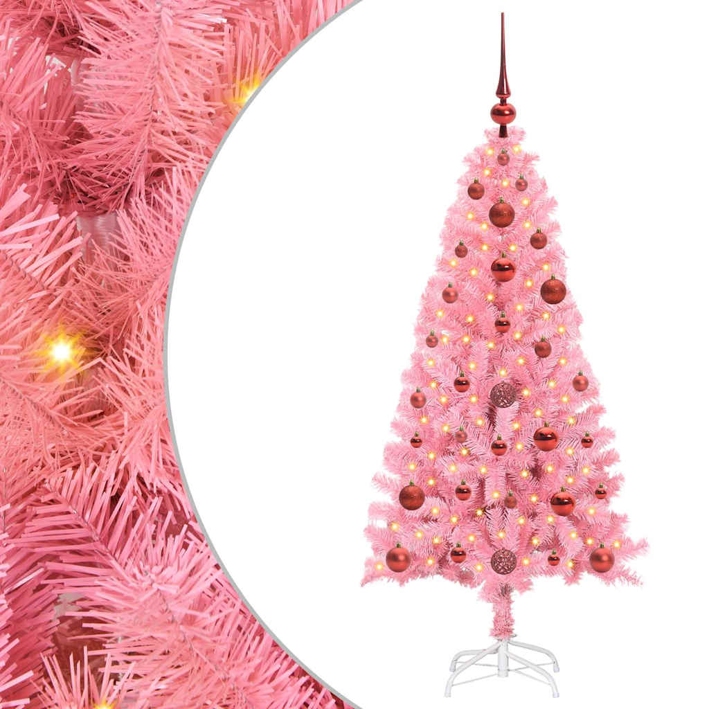 Albero di Natale con 150 LED con supporto Rosa 120 cm PVC