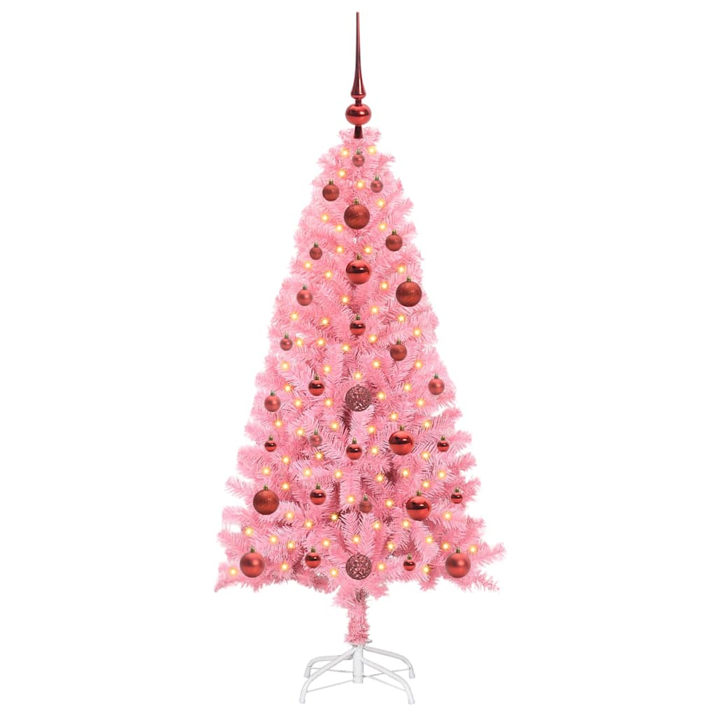 Albero di Natale con 150 LED con supporto Rosa 120 cm PVC