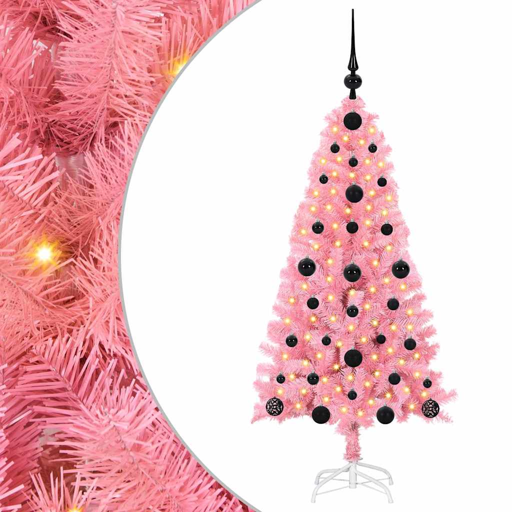 Albero di Natale con 150 LED con supporto Rosa 120 cm PVC
