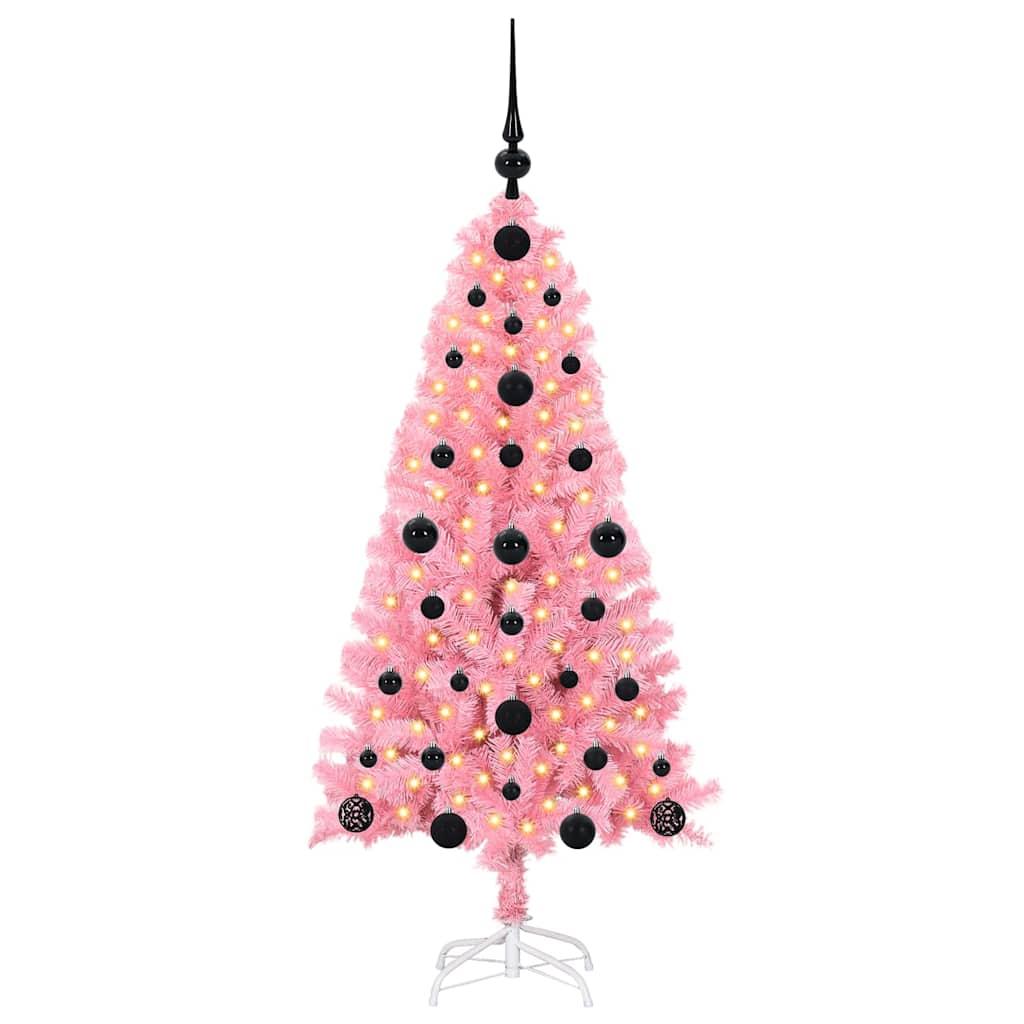 Albero di Natale con 150 LED con supporto Rosa 120 cm PVC