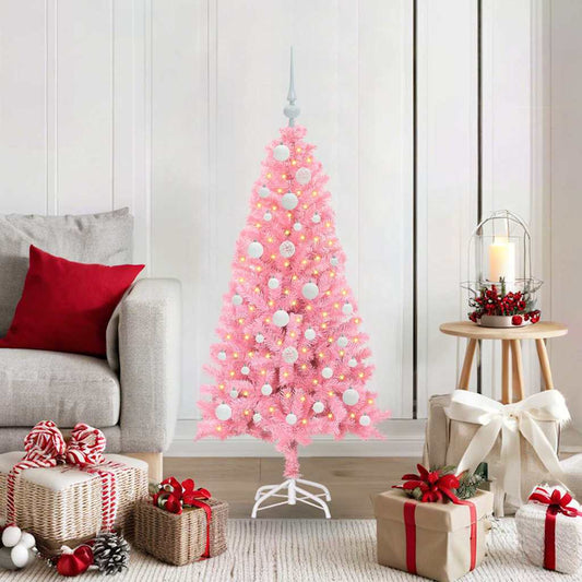 Albero di Natale con 150 LED con supporto Rosa 120 cm PVC