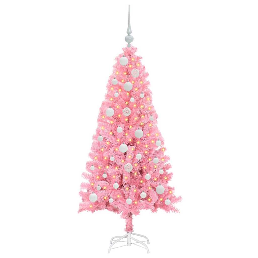 Albero di Natale con 150 LED con supporto Rosa 120 cm PVC