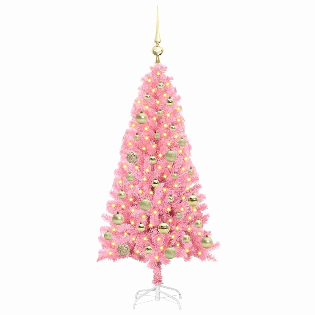 Albero di Natale con 150 LED con supporto Rosa 120 cm PVC