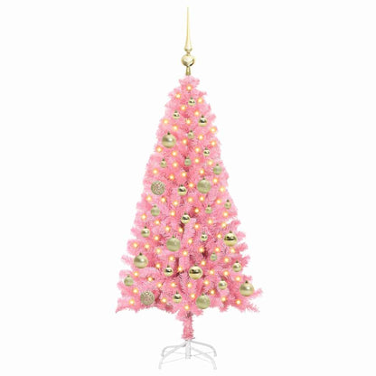 Albero di Natale con 150 LED con supporto Rosa 120 cm PVC