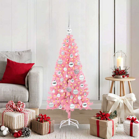 Albero di Natale con 150 LED con supporto Rosa 120 cm PVC