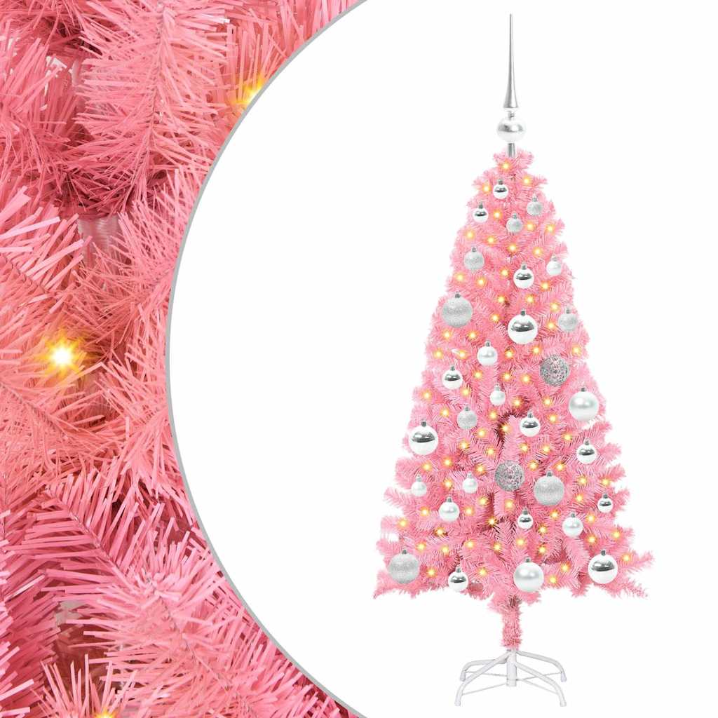 Albero di Natale con 150 LED con supporto Rosa 120 cm PVC