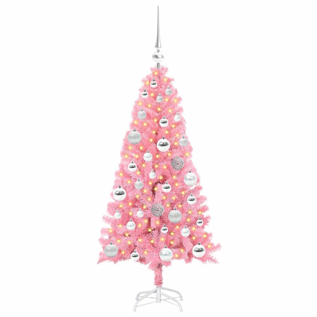 Albero di Natale con 150 LED con supporto Rosa 120 cm PVC