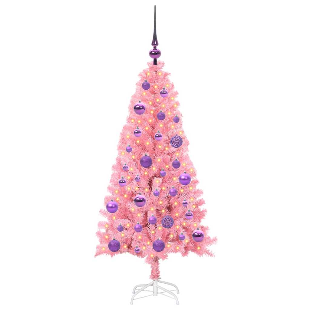 Albero di Natale con 150 LED con supporto Rosa 120 cm PVC