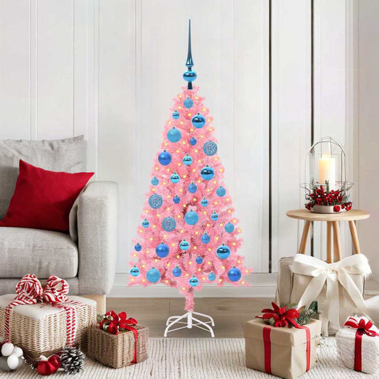 Albero di Natale con 150 LED con supporto Rosa 120 cm PVC