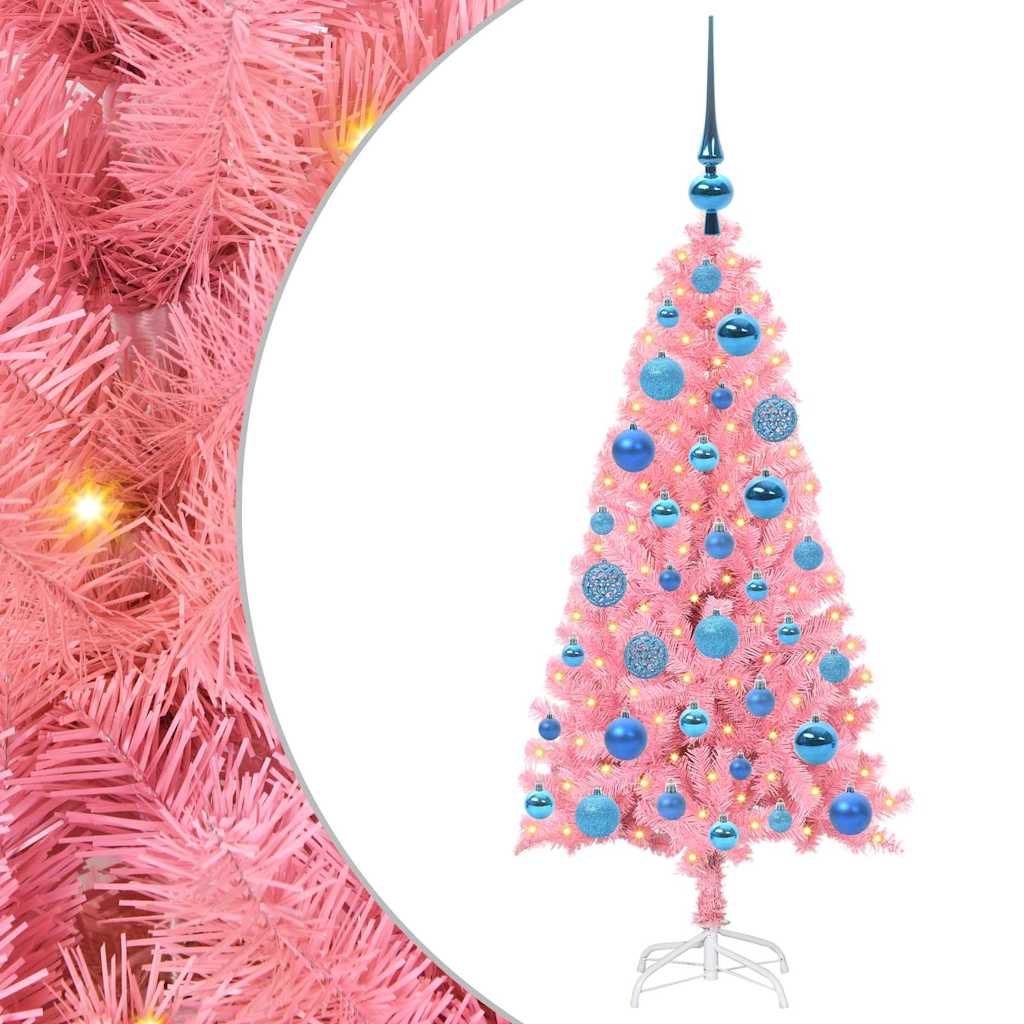 Albero di Natale con 150 LED con supporto Rosa 120 cm PVC