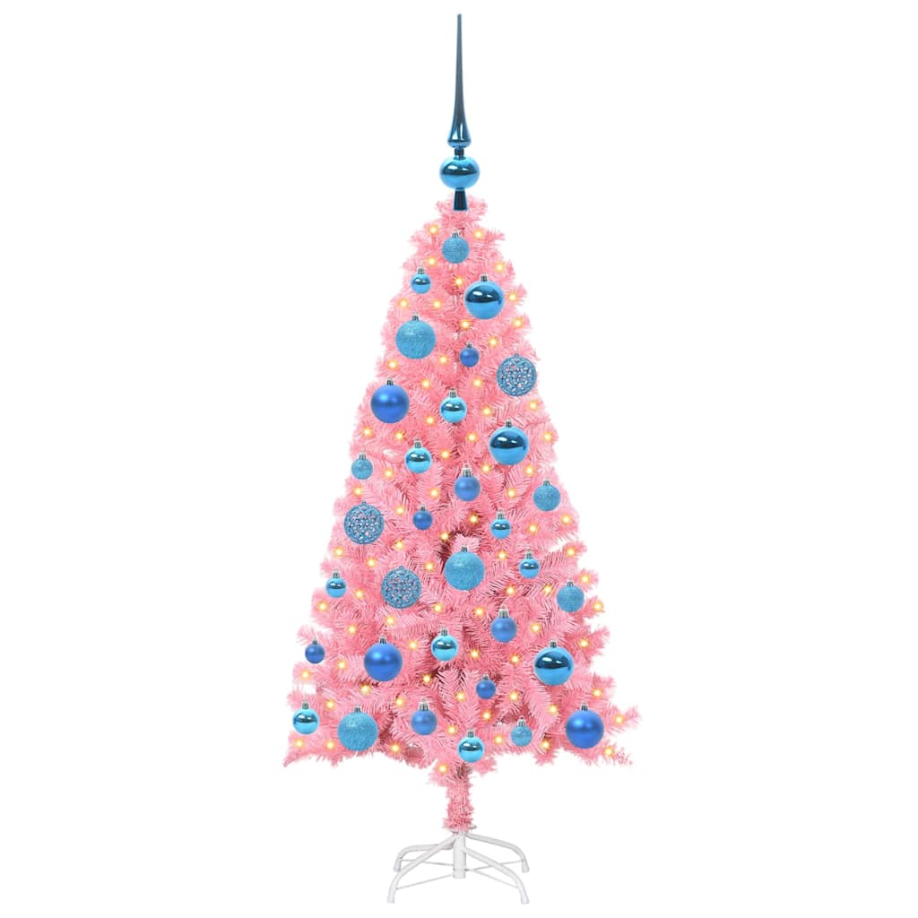 Albero di Natale con 150 LED con supporto Rosa 120 cm PVC