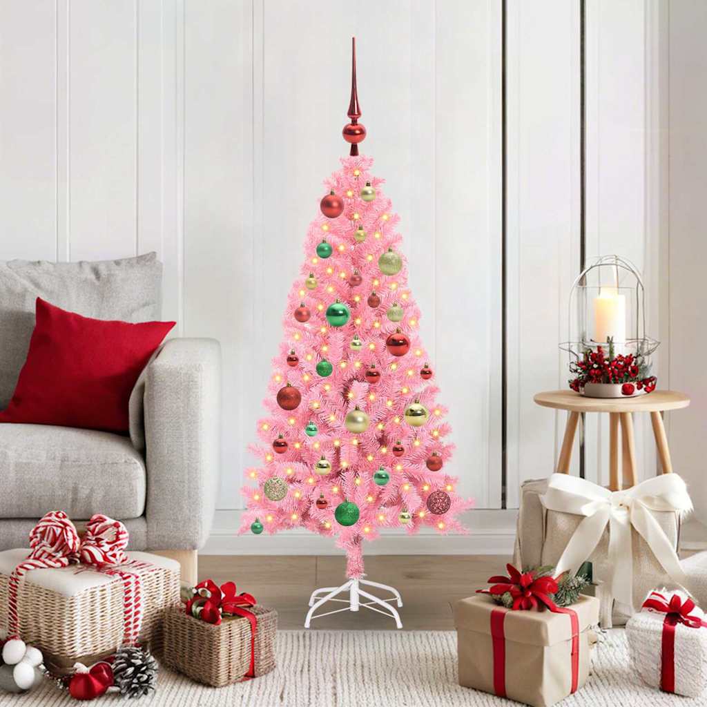 Albero di Natale con 150 LED con supporto Rosa 120 cm PVC