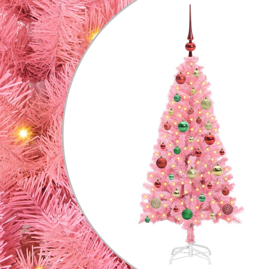 Albero di Natale con 150 LED con supporto Rosa 120 cm PVC
