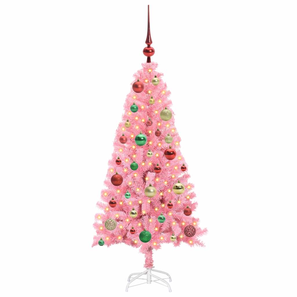 Albero di Natale con 150 LED con supporto Rosa 120 cm PVC