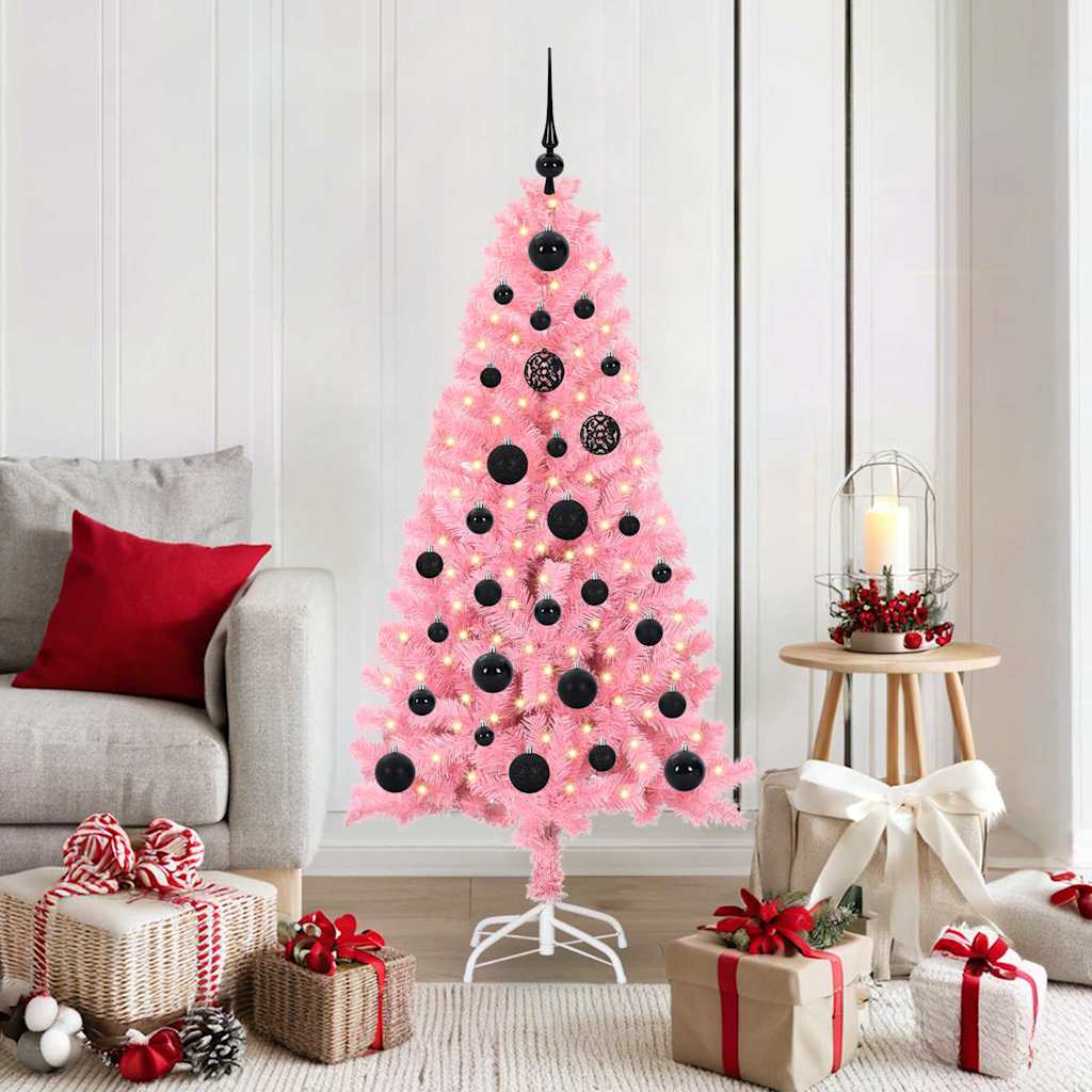 Albero di Natale con 150 LED con supporto Rosa 150 cm PVC