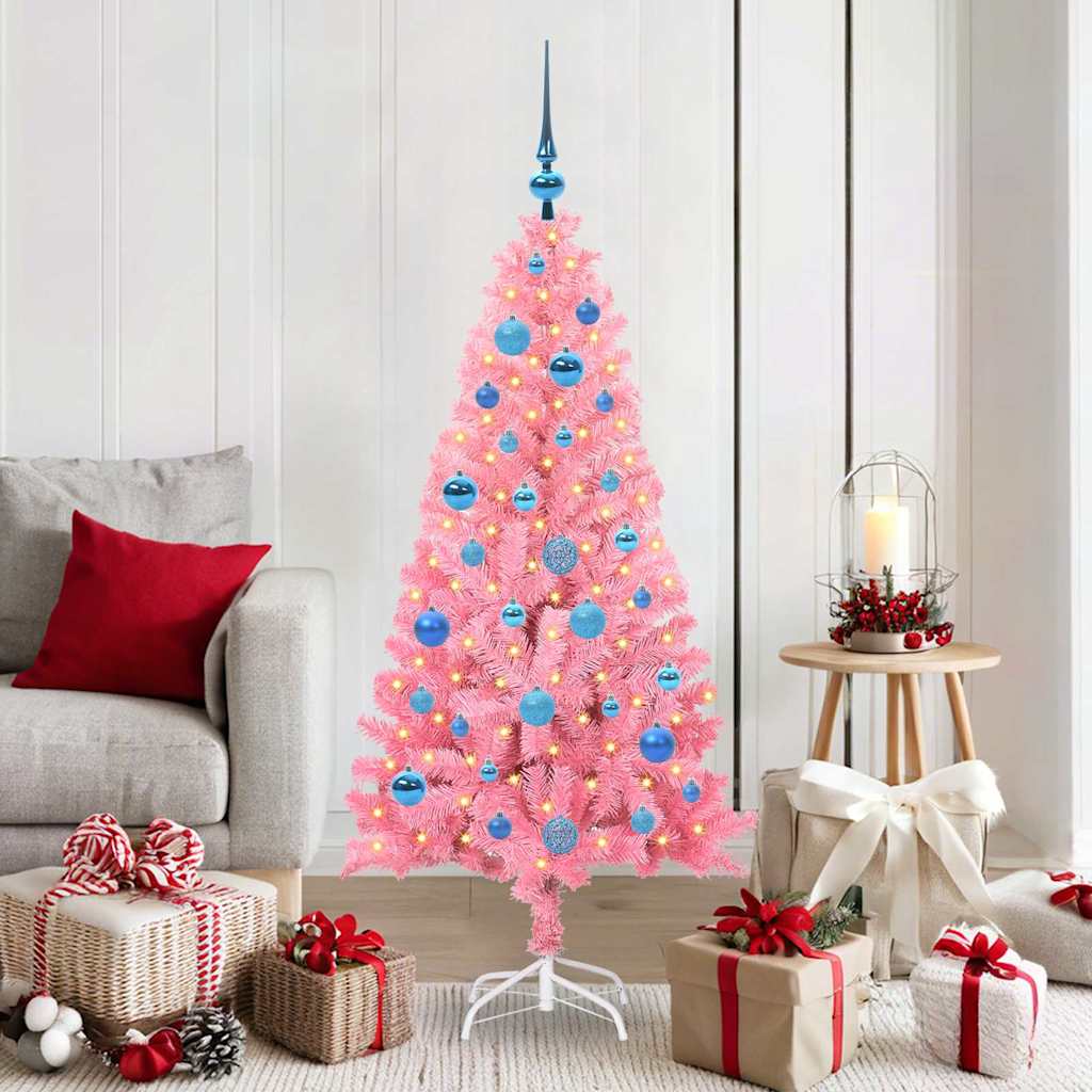 Albero di Natale con 150 LED con supporto Rosa 150 cm PVC