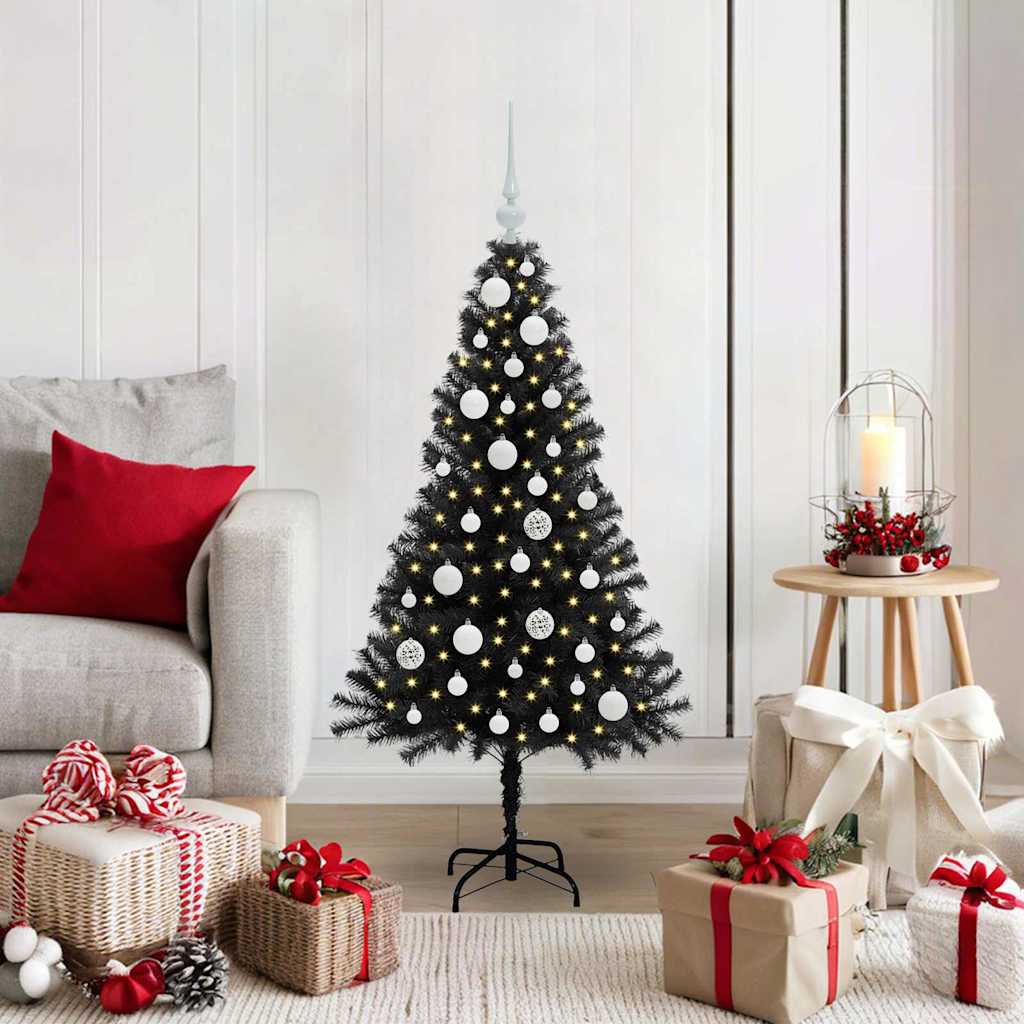 Albero di Natale con 150 LED con supporto Nero 120 cm PVC